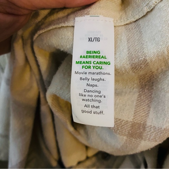Oversized Aerie Beige and Cream Checkered flannel button up shirt - Picture 6 of 6